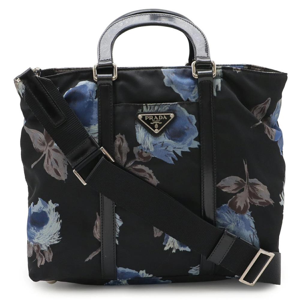 Prada Flower Rose Pink Handbag Tote Bag Shoulder NERO Black Blue